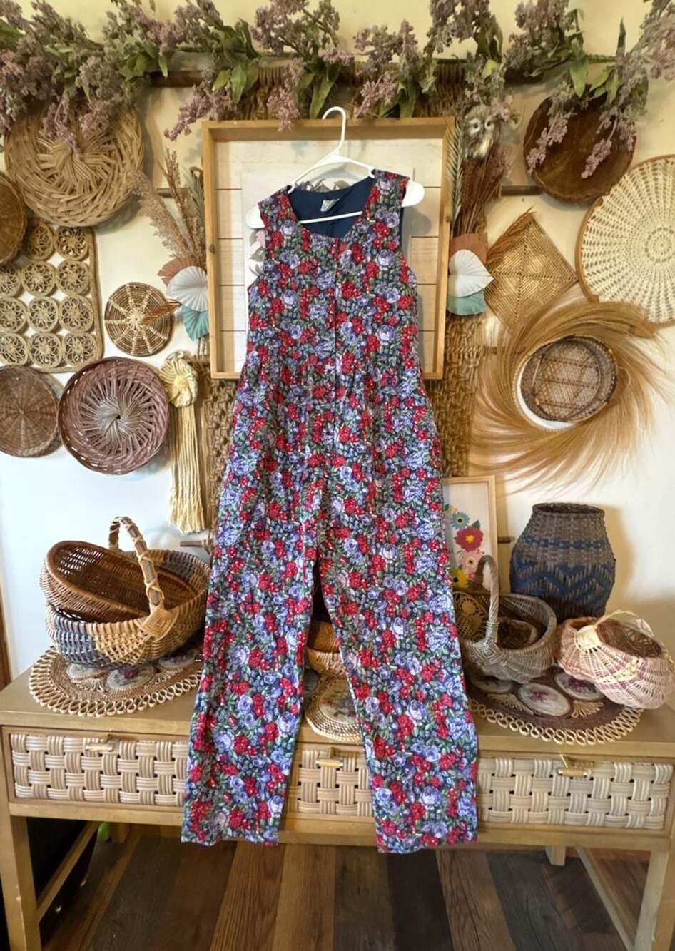 Vintage Laura Ashley Jumpsuit Size Small Floral Corduroy V